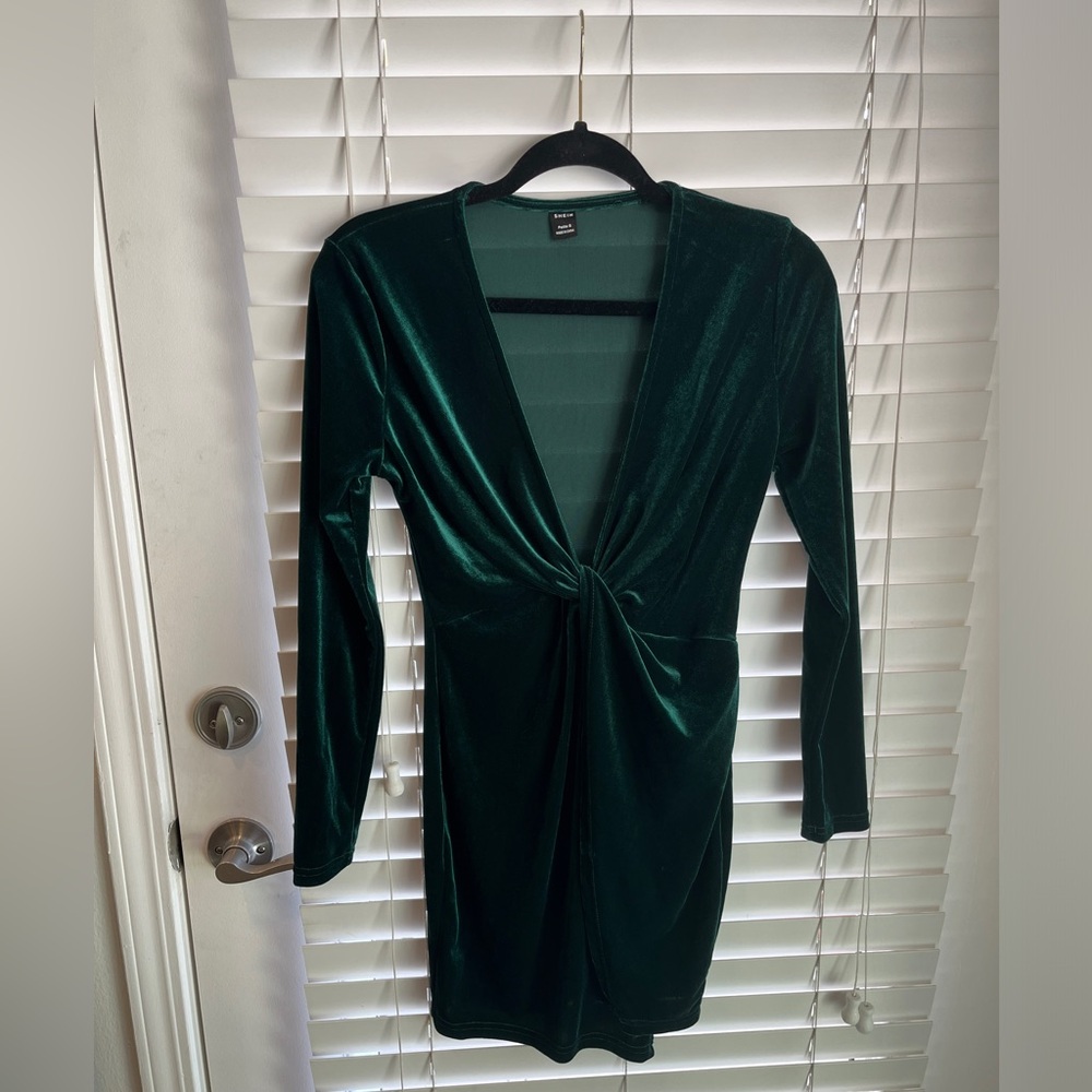 Emerald green velvet dress